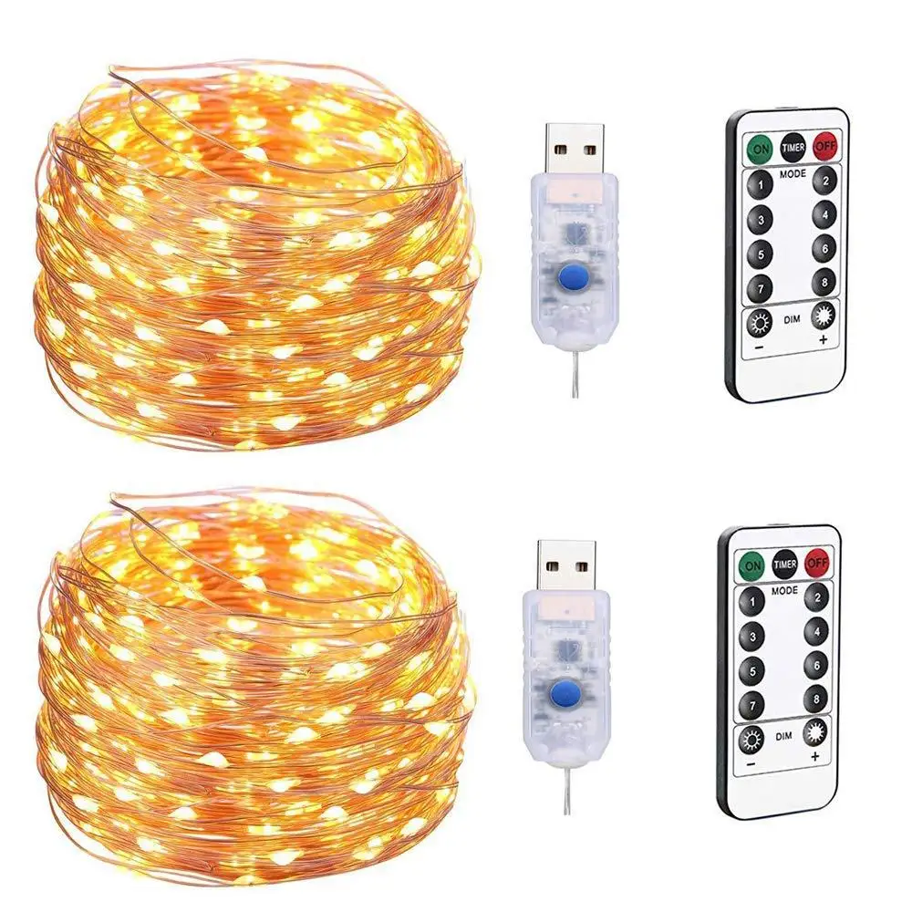 

5M 10M Waterproof Remote Control USB Connect Fairy Lights Battery Operated 8 Mode Timer String Copper Wire LED string light