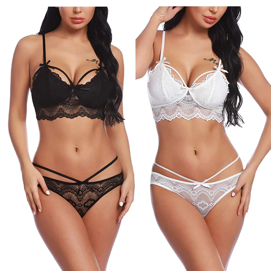 

High quality lace transparent sexy women's underwear bra and underwear set women's hot flirting passion underwear set two piece, Black ,wine red, white, blue