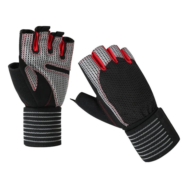 

2021 Hot Sale Men's and Women's Weightlifting mitts Half Finger Fitness mitts with Wrist Support, Red