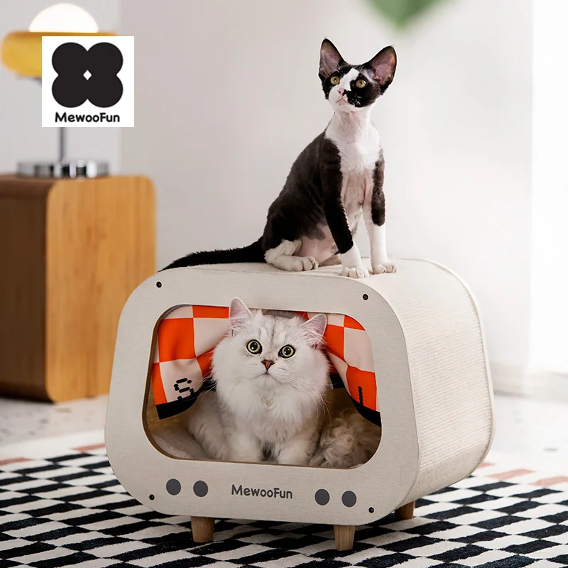 

MewooFun Hot Seller Indoor Eco Friendly Wood Cat Bed Cat Scratcher Furniture House