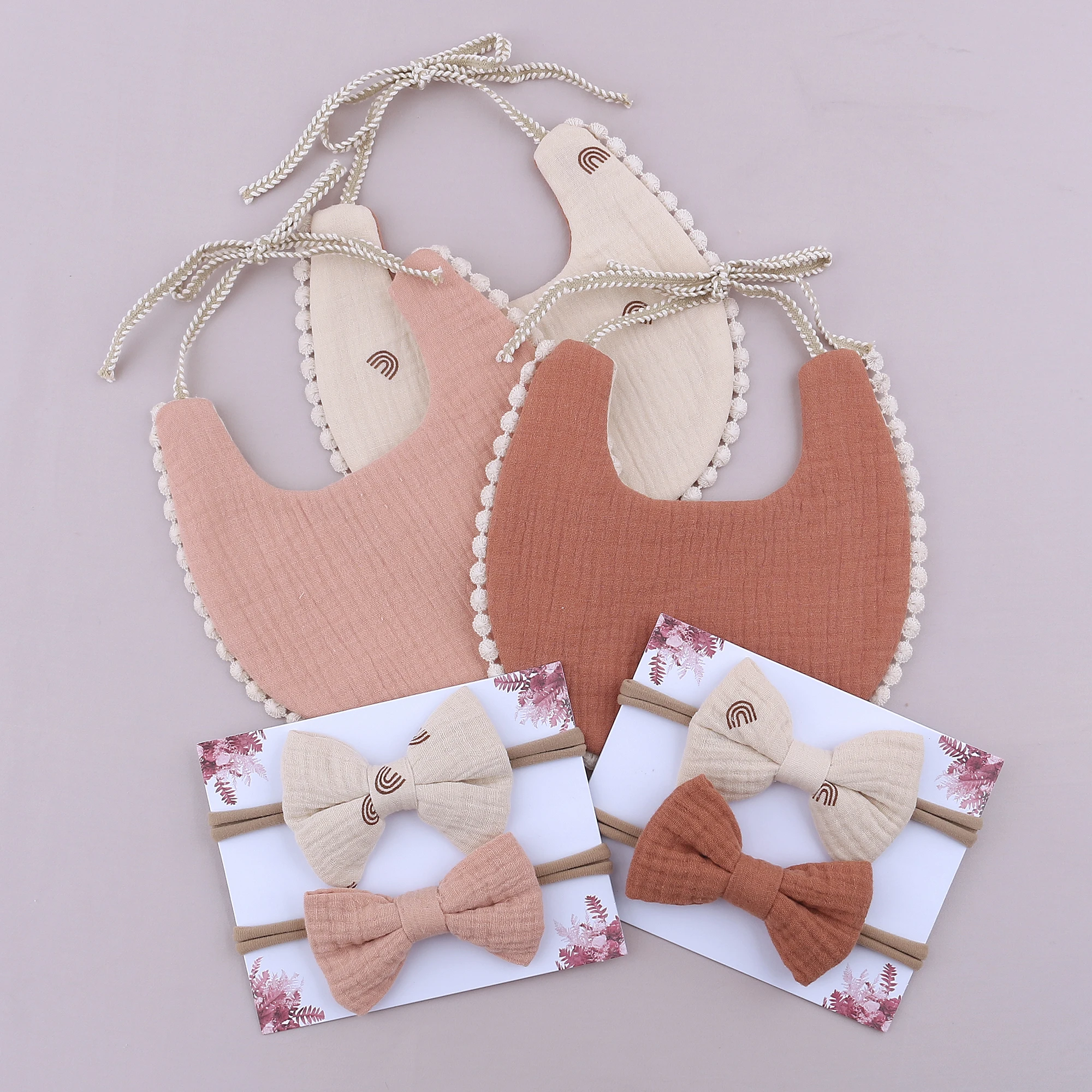 

2PC Baby Girl Boy Bib Double-deck Tassel Dinner Cotton Linen Saliva Feeding Kid Clothes Towel Toddler Burp Custom