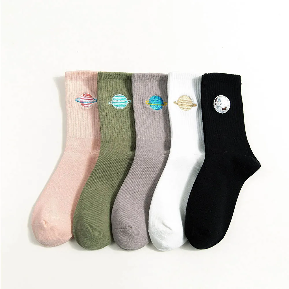 

Top quality bulk premium solid color sport socks custom logo galaxy planet embroidery patch socks women