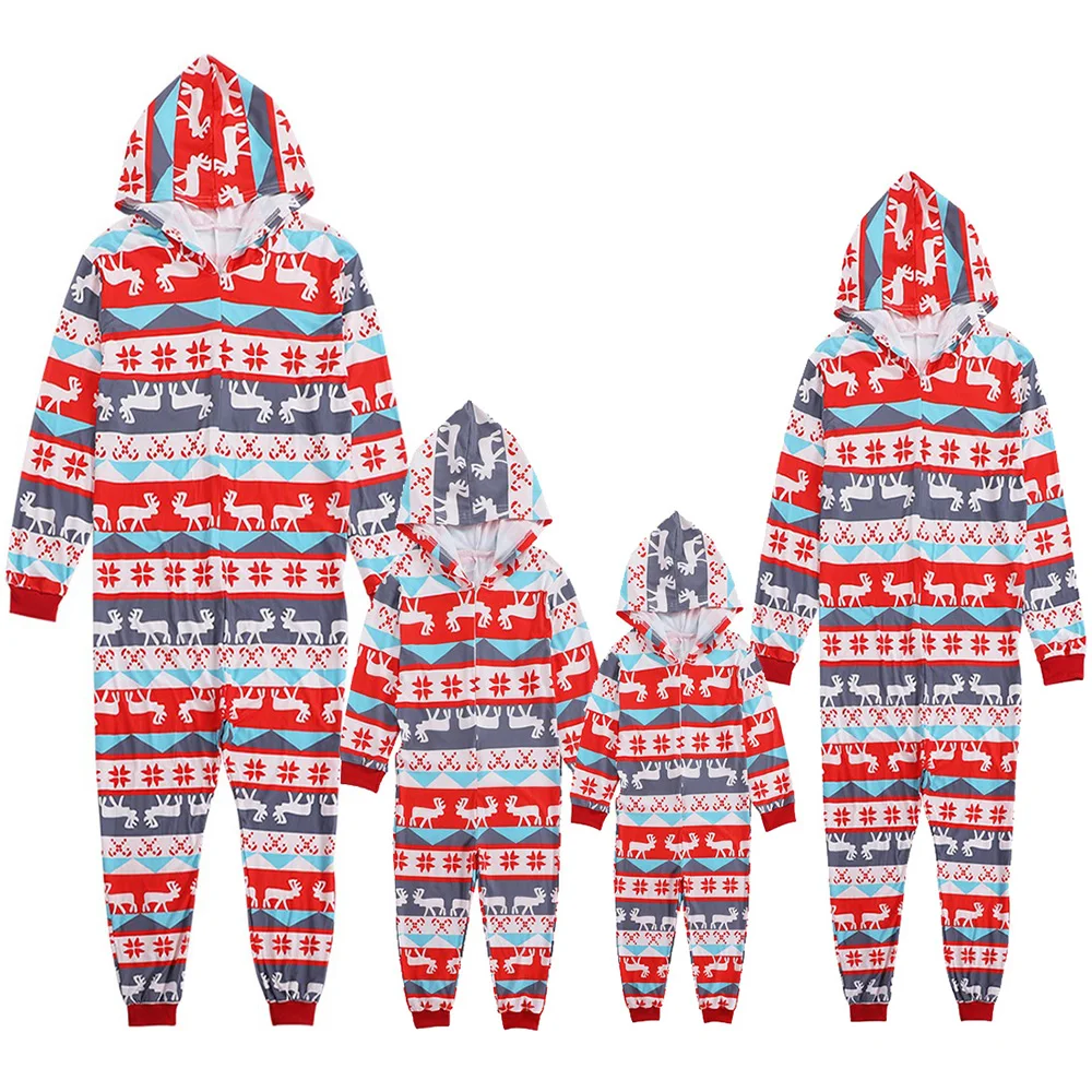 

2021 wholesale Christmas Printed Onesie Pajamas Round-Neck Long-Sleeve Homewear Family Sleepwear Suit for Kids and Adults, 3 colors