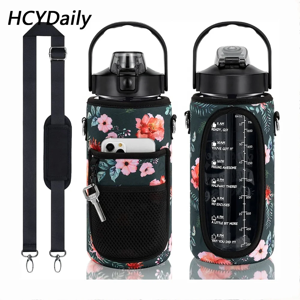 

Wholesale 64oz 2000ml Large Capacity Flask Sports Gym Water Bottle Cover Adjustable Shoulder Strap