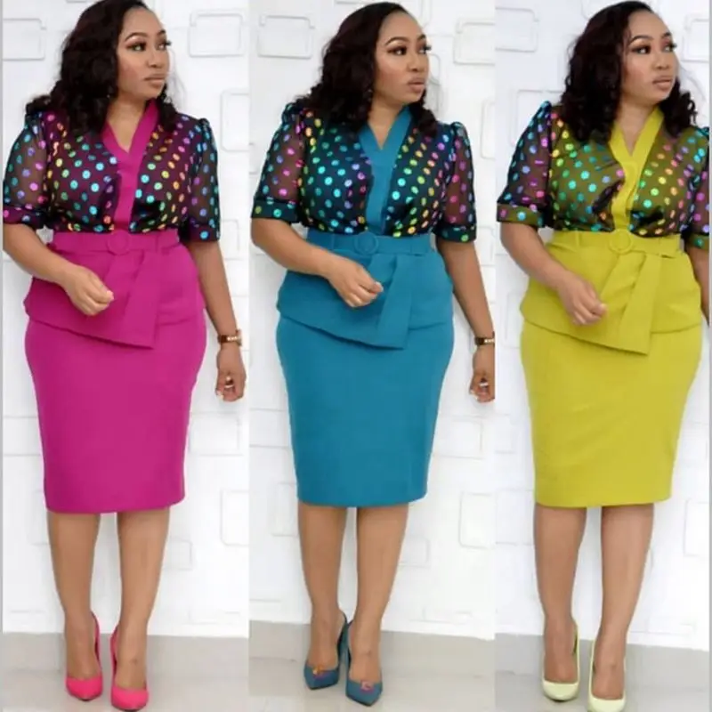 

2021 Summer Turkey Women Office Dresses, Yellow, blue, rose