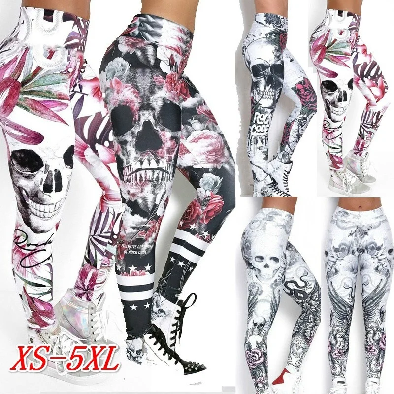 

3XL Women's Bulk Milk Silk Halloween Soft Skulls Printed Pattern Leggings, Customized colors