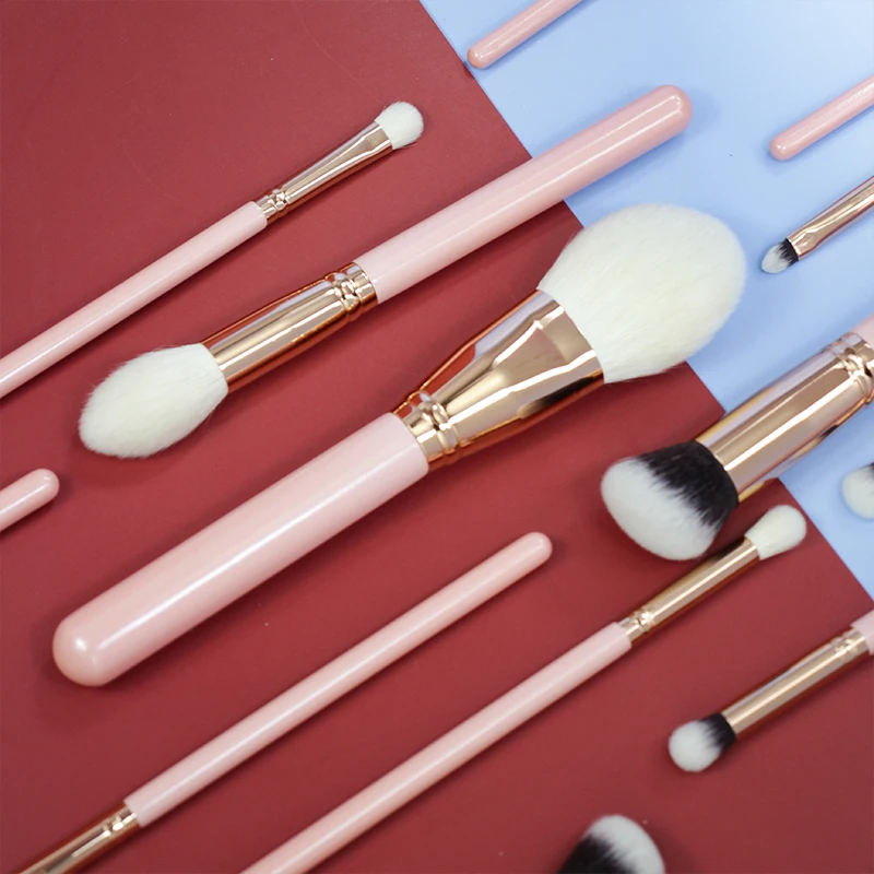 

high quality vegan makeup brushes set 12 pcs girl pink series logo printing freely