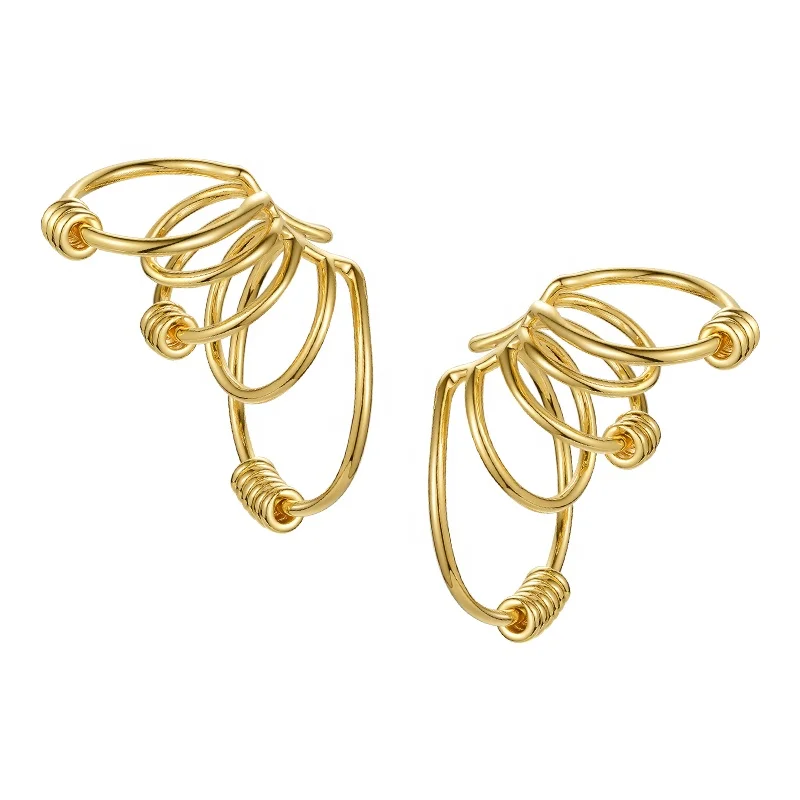 Fashion18K Gold Plated Brass Jewelry Multi-loop Lines Design No Ear Hole Ear Bone Clip Ear Clip Earrings E201174