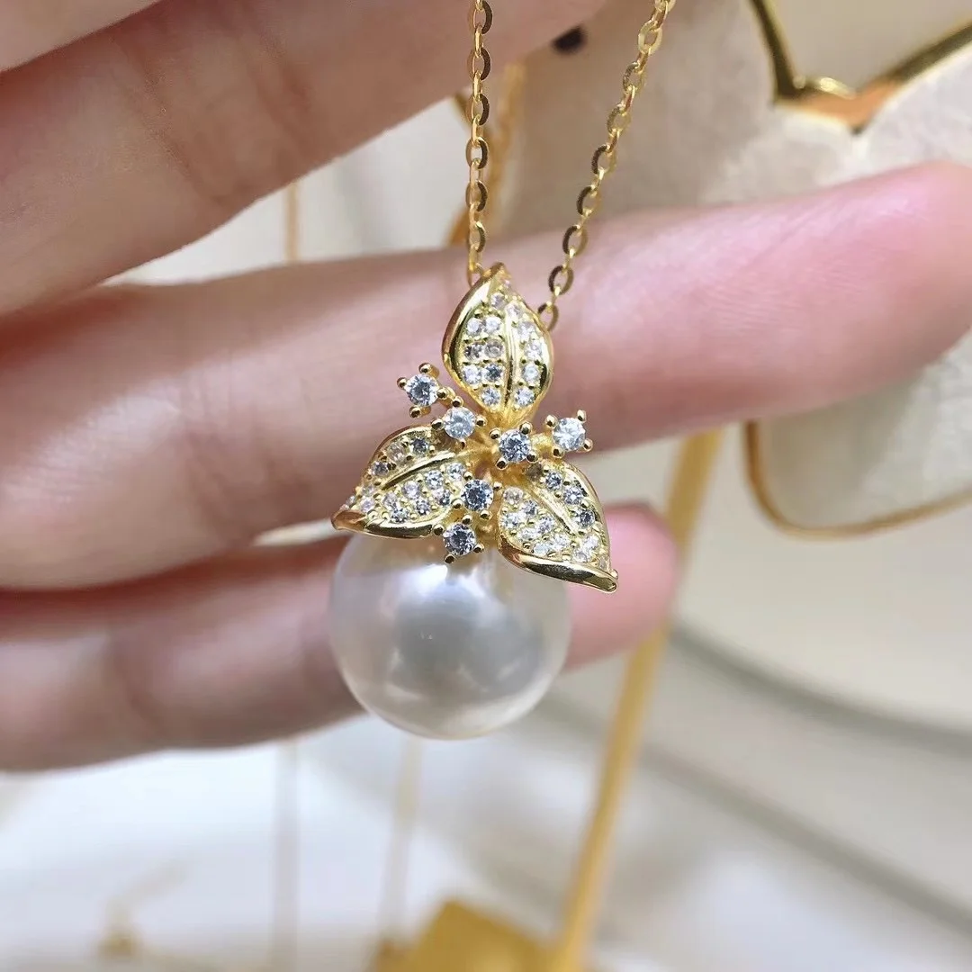 

P894 11-12mm DIY Natural Freshwater pearl charm pendant necklace accessory 925 sterling silver jewelry for women without chain