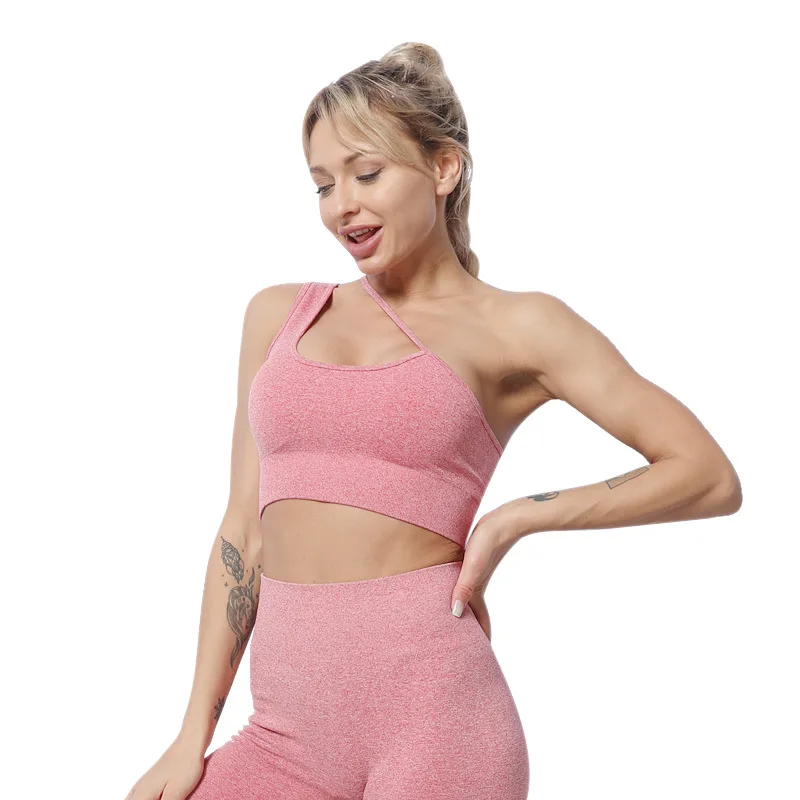 

The New Striped Solid Color High Stretch Bra Yoga Vest Sports Running Seamless Fitness Beauty Back Shoulder Bra Set, Customized colors