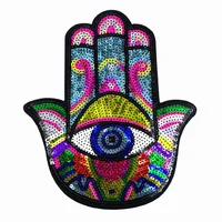 

New Arrival Hamsa Hand Sequined Iron on Patches for Clothes DIY Garment Accessories Big Hand Eye Sequins Embroidery Appliques