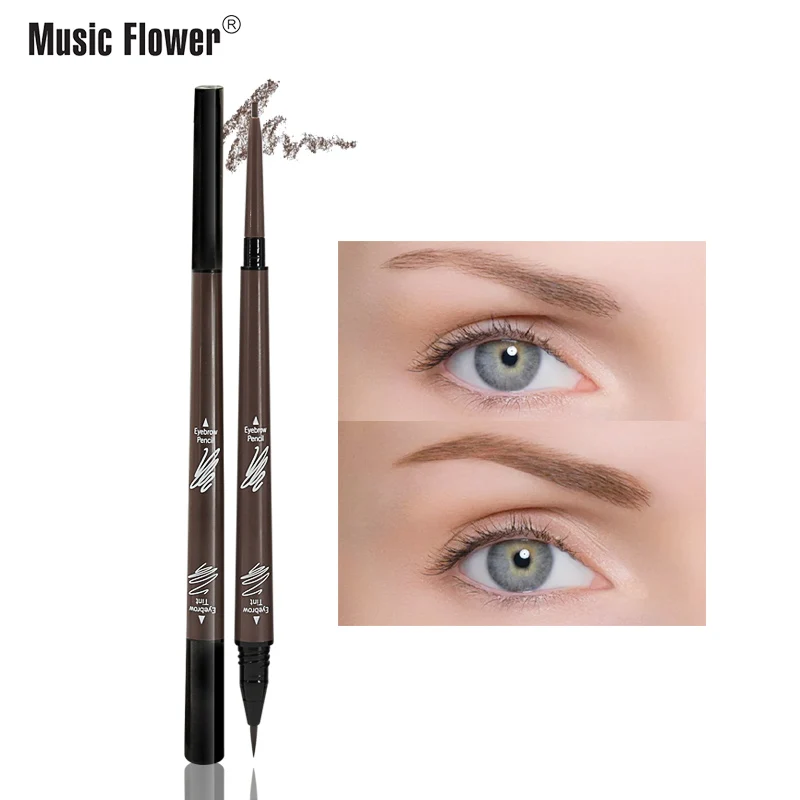 

Hot Sale Music Flower Waterproof Long-lasting 2 in1 Double Head Eyebrow Pen Slim tip Microblading Liquid Tint Eyebrow Pencil