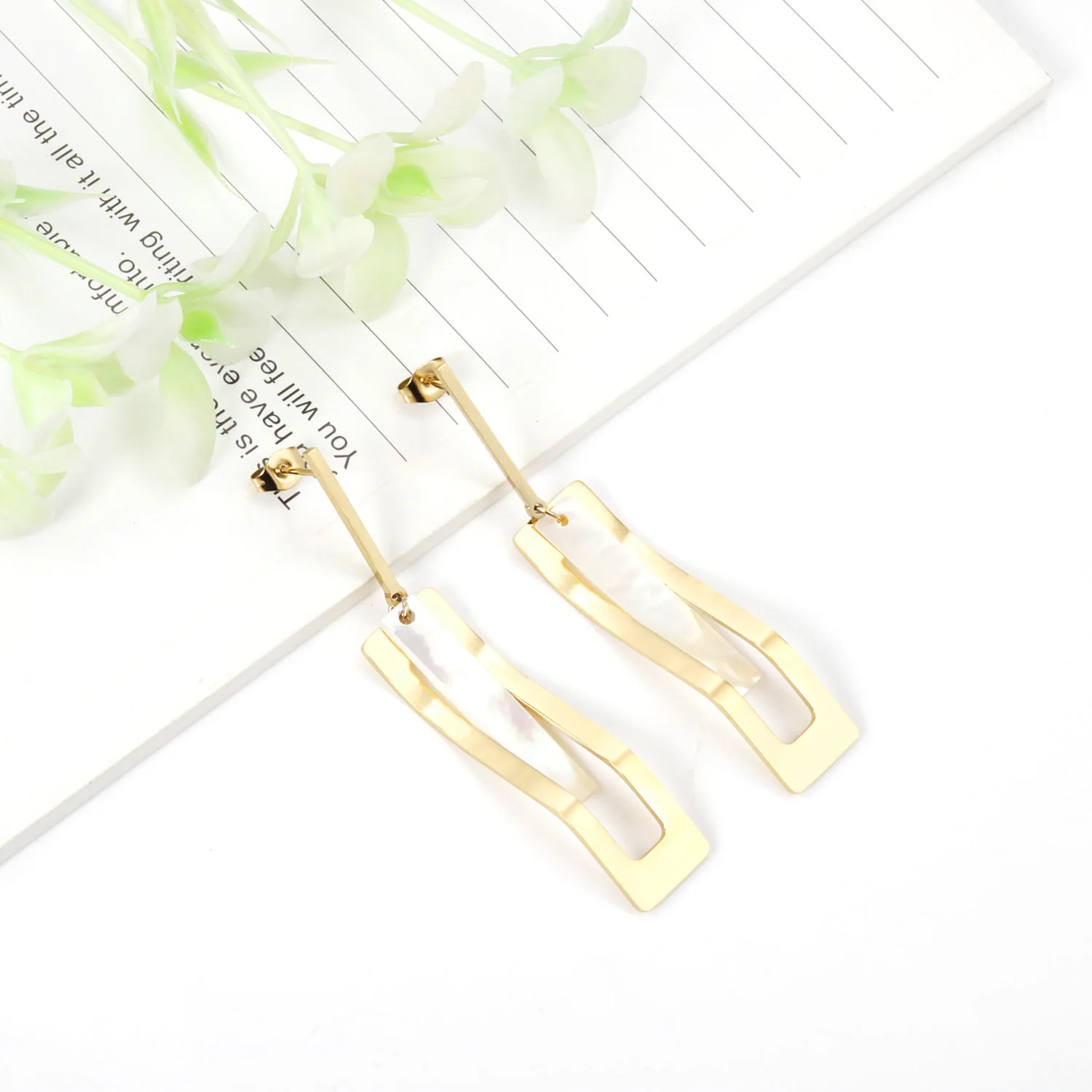 

Unique Design Luxury Chain Rhombus Gold Plated Drop Earrings Stainless Steel Wedding Party Cheap Fashion Jewelry For Women, Gold/steel