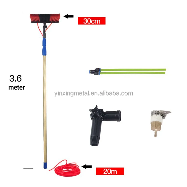 

3.6m Extentool Telescopic Alumumn Water Fed Pole with 30cm Brush and Pipe for Solar Panel Cleaning