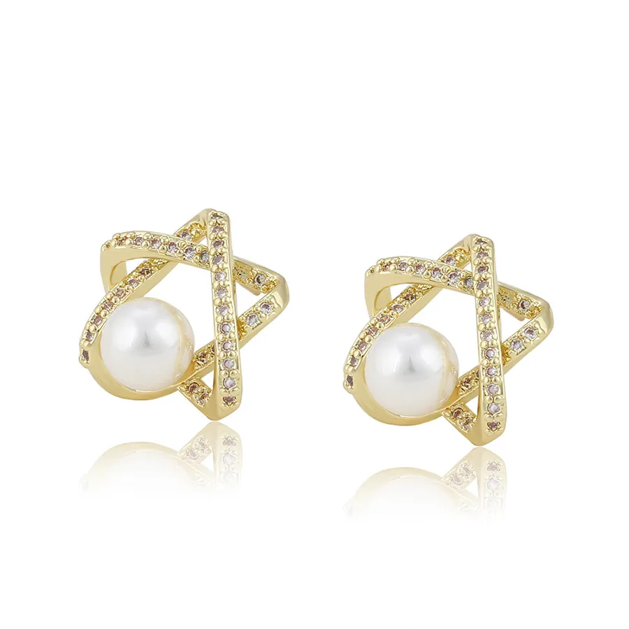 

BL E-1555 xuping jewelry Classic style simple fashion star diamond pearl 14K gold-plated women's earrings