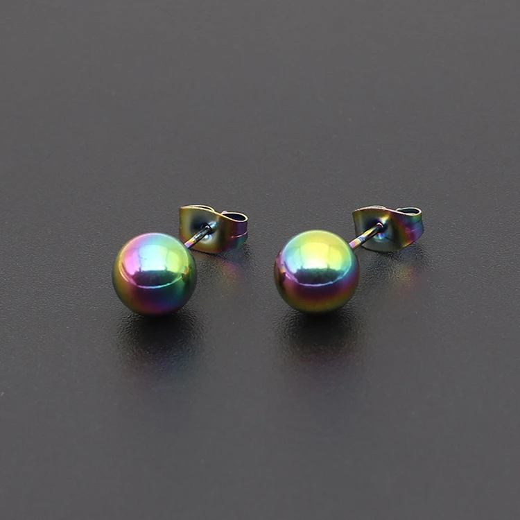 

Punk colorful mens earring post with back shiny Ear Piercing Surgical Steel black round Ball Earring Studs for men women jewelry, Silver,gold,black, rose gold,colorful