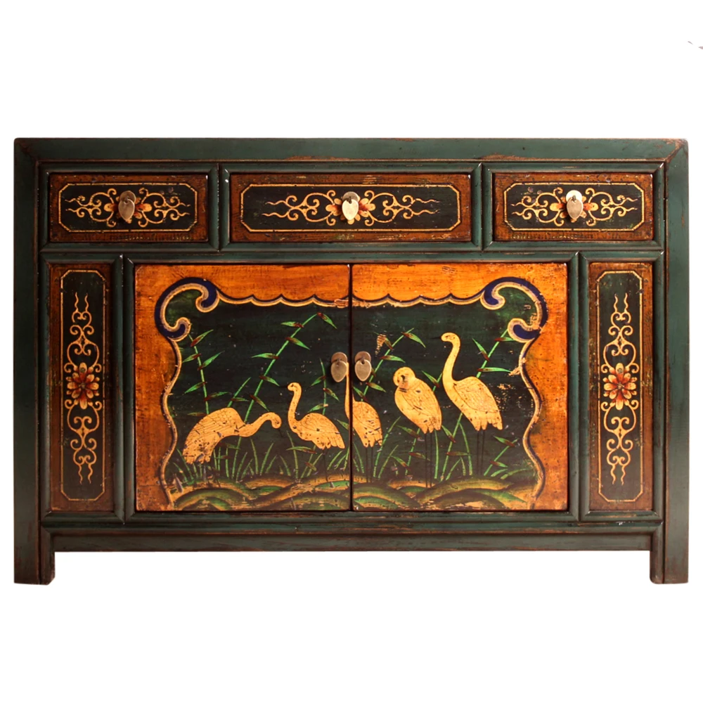 
three drawers two doors solid wooden painted furniture East Art storage cabinet living room cabinet display cabinet sideboard 