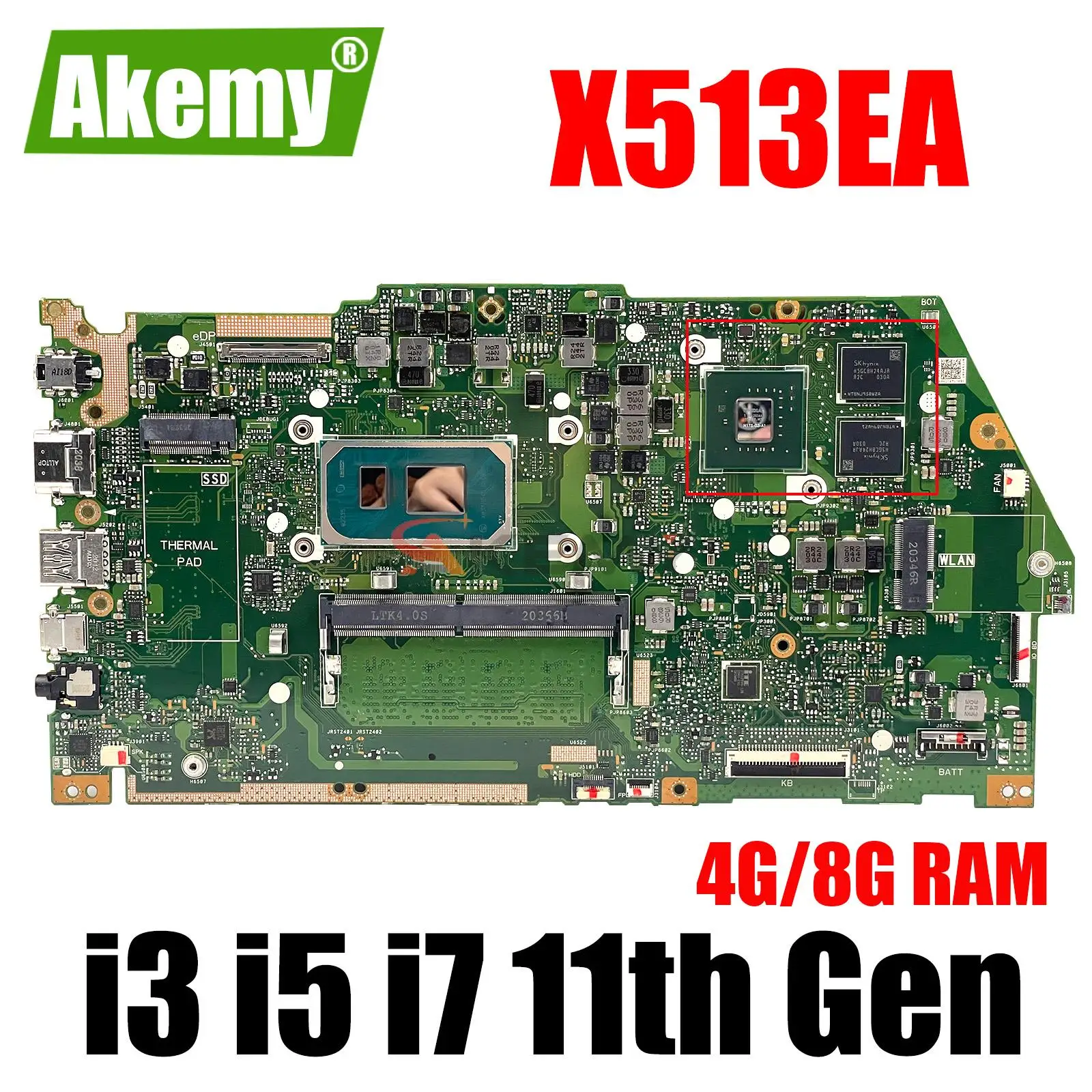 

Mainboard X513EA X513EP R513E K513E F513E A513E X513EQ Laptop Motherboard I3 I5 I7 11th Gen 8GB/4GB RAM V2G MAIN BOARD