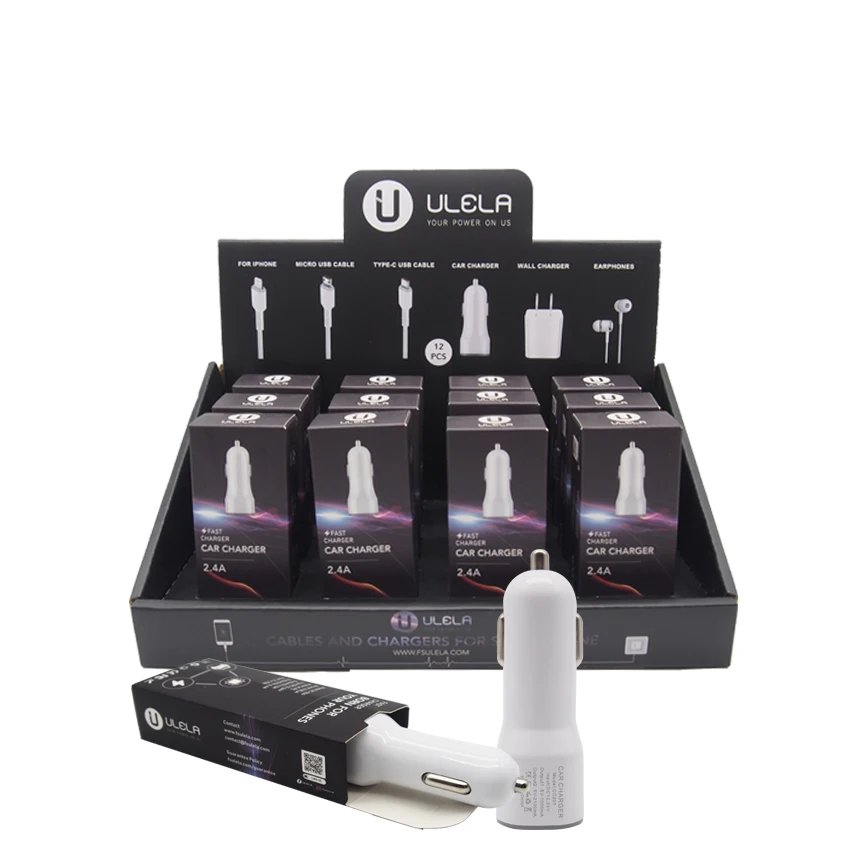 

Wholesale Packaging PDQ Fast Phone Charging Dual Usb Car Charger For Retail Convenience Store