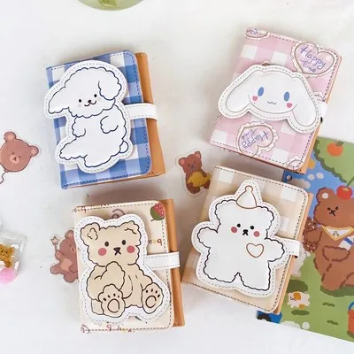 

Hot selling small bag animal female bear cartoon short snap button tri-fold PU leather detachable card holder coin purse, Blue, pink, khaki