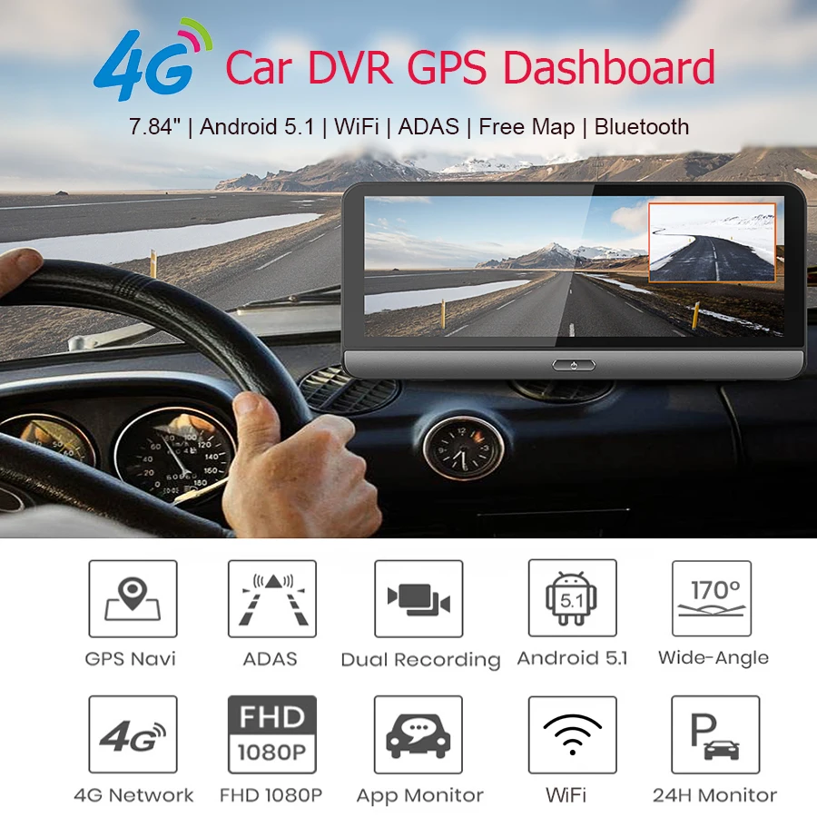 
New 2019 dash cam Dashboard 8 inch Android Dash Camera Parking car dvr Rearview Mirror Video Recorder 4G network GPS Navigator 
