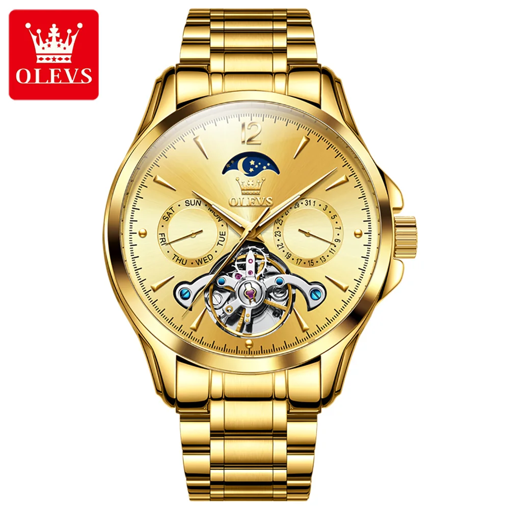 

OLEVS 6663 OEM Mens Fashion Moon Phase skeleton waterproof custom automatic mechanical watches luxury watches men