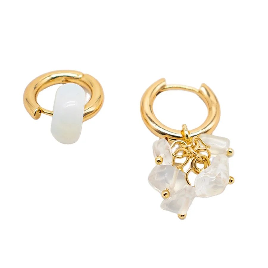 

2021 New Trend Designs Opal Huggies Hoop Earrings Gold Plated Asymmetric Handmade Bead Earrings