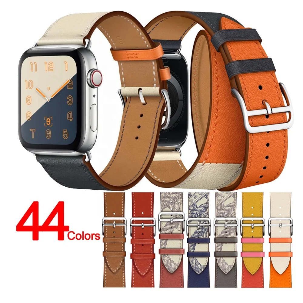 

ShanHai Single Double Tour Band for Apple Watch Series 6 SE 5 4 3 Strap for iWatch Belt Genuine Leather Loop 38/40mm 42/44mm, Multi-color optional or customized