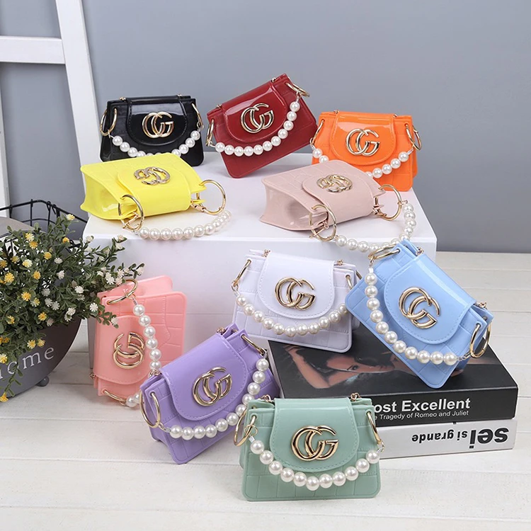 

2021 summer new style PVC mini jelly with color bag fashion one-shoulder messenger portable chain pearl bag, White, yellow, wine red, purple, black, green, orange, pink, blue,