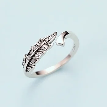 

Qings Leaf Ring 925 Sterling Silver Leaf Open Ring With White Zircon