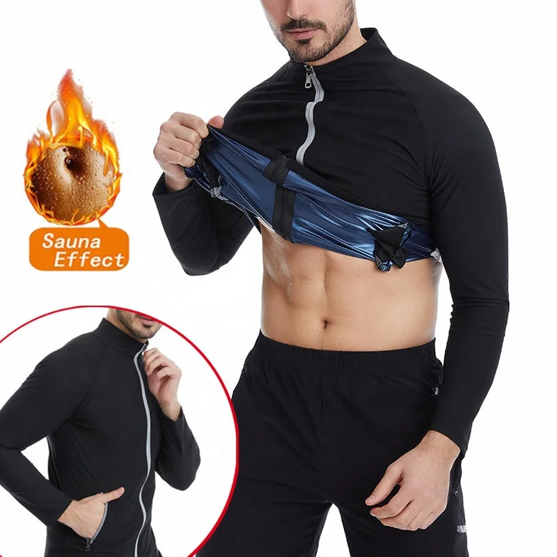 

Custom Long Sleeves Full Front Zip Sweat Jacket Body Shaper Slimming Loss Weight Polymer Sweat Shaper Sauna Mens Sweat Shirt, Black/blue, black/silver
