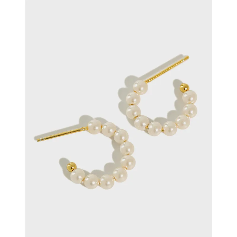 

Danyang S925 Sterling Silver Round Hoop Earrings Beads Shell Pearl Earrings for Women Jewelry