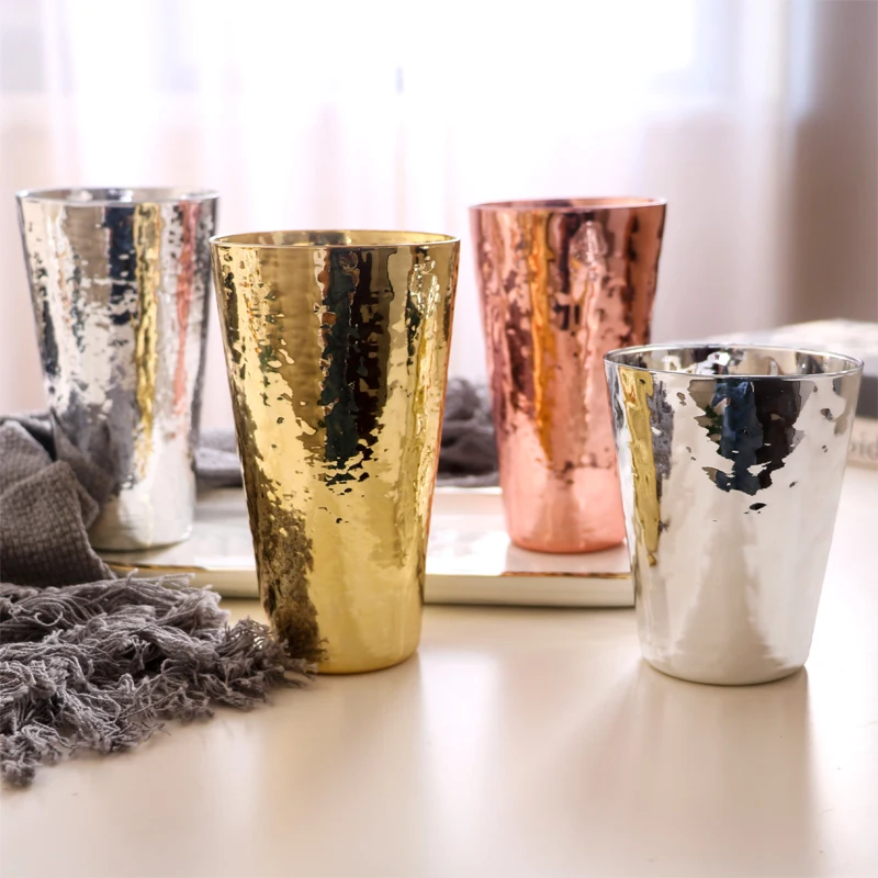 

New arrivals in stock heat resistance custom electroplate luster effect colors hammered Copper glass tumbler set for wholesale, Customized color
