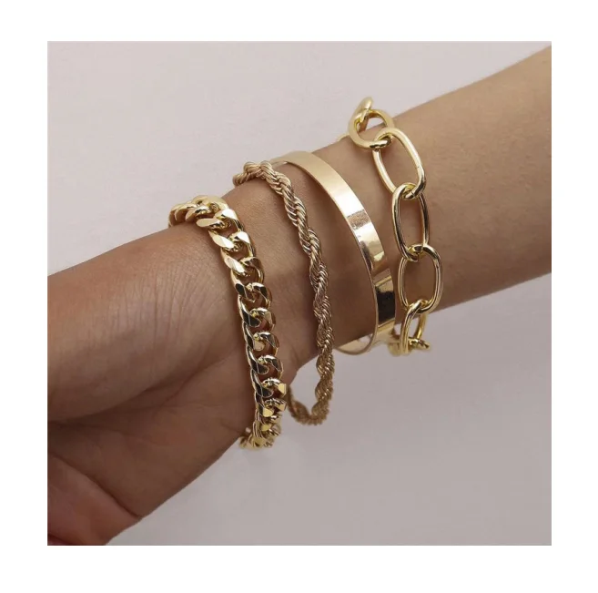 

Artilady 2021 New Style Gold Charm Cuff Bangle Bracelet Cuban Link Bracelet Bangle Set Women Jewelry Adjustable Gold Bracelet