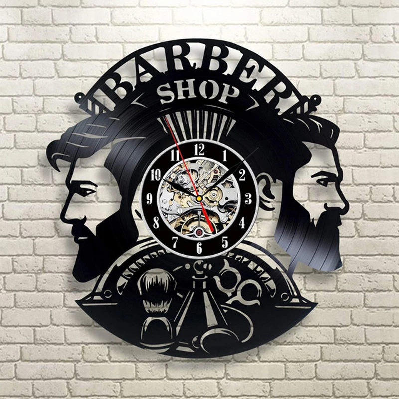 

Barber Shop Wall Clock Modern Barbershop Decoration Vinyl Record Wall