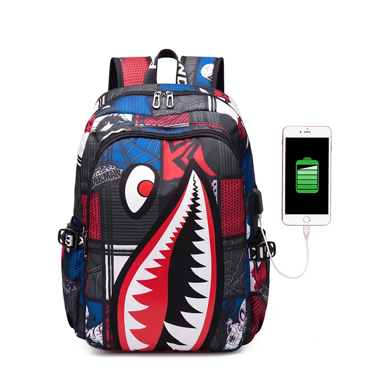 

High Quality Fashion Scary Shark gym Teenage College School Sports Leisure Laptop Backpack For Teenagers Boy Girl, Various colours