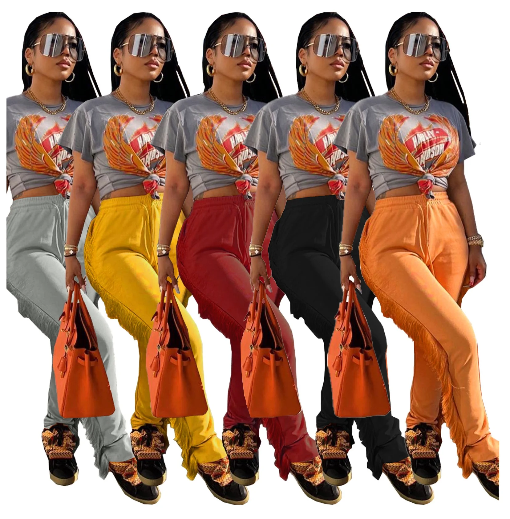 

Fall Winter Female Fashion Tassel Trousers Split Women Casual Fringe Pants