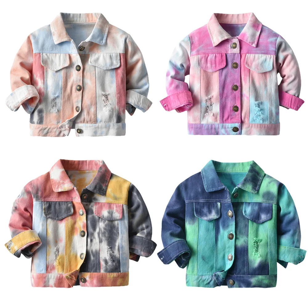 

Free Shipping New Adorable Children Girls Boys Button Ripped Tie Dye Kids Denim Jacket Coat