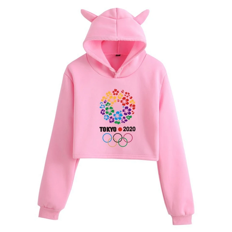 

2021 long sleeve lady sexy cropped Olympics hoodies pull over women's sweatshirt