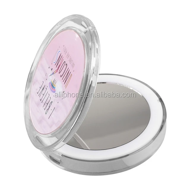 

Customized design Mini Round Portable Makeup Mirror with light
