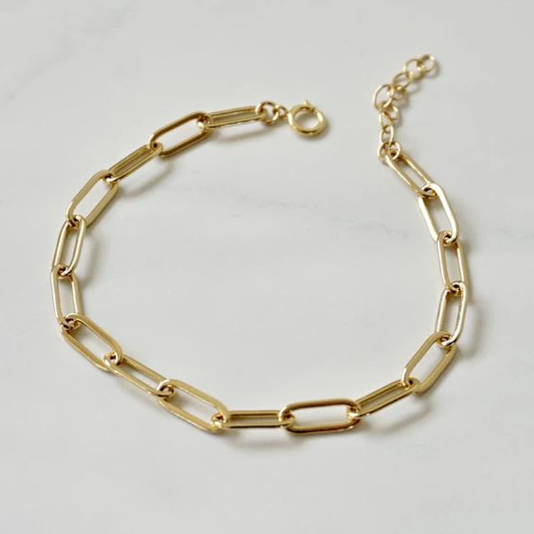 

High quality gold plated 925 sterling silver paperclip chain bracelet