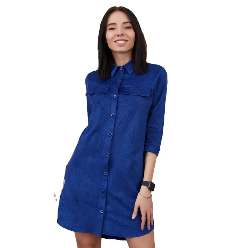 

Wholesale Women Shirt Dress Straight Solid Color Mini Dress Woman Clothes 2020 Trending, Khaki,red,blue,green,black