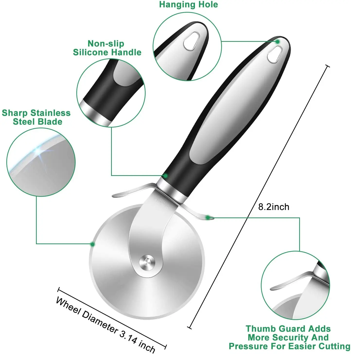 

Custom Logo Pizza Peel, Bread Pizza Cutter Slicer Wheel Stainless Steel With Plastic Handle, Silver