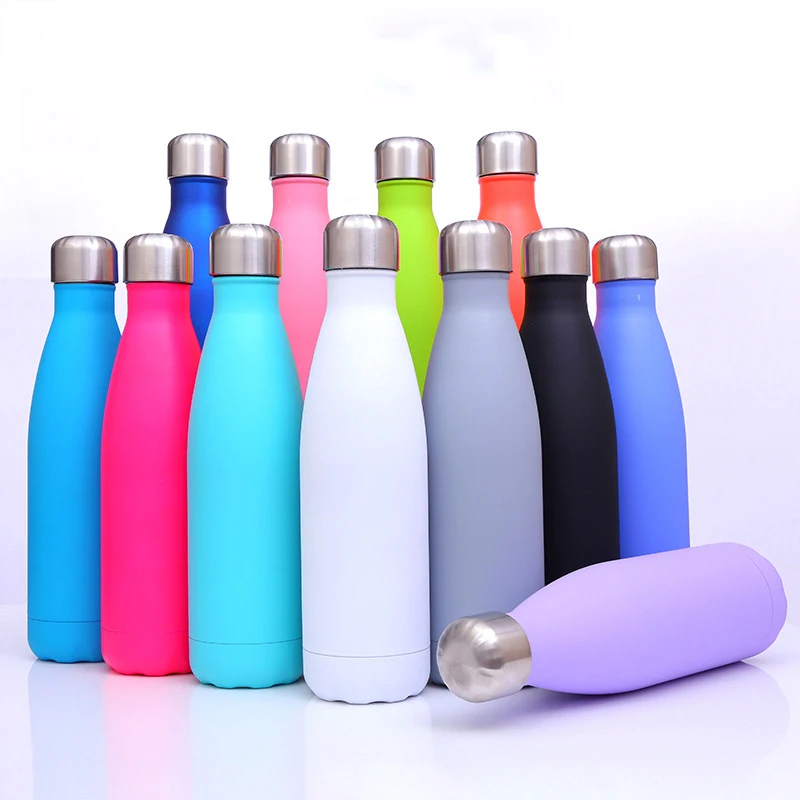 

18oz 500ml cola shaped stainless steel double walled chilly water thermos bottle vacuum flask keep cold hot for 24hrs, White blue black