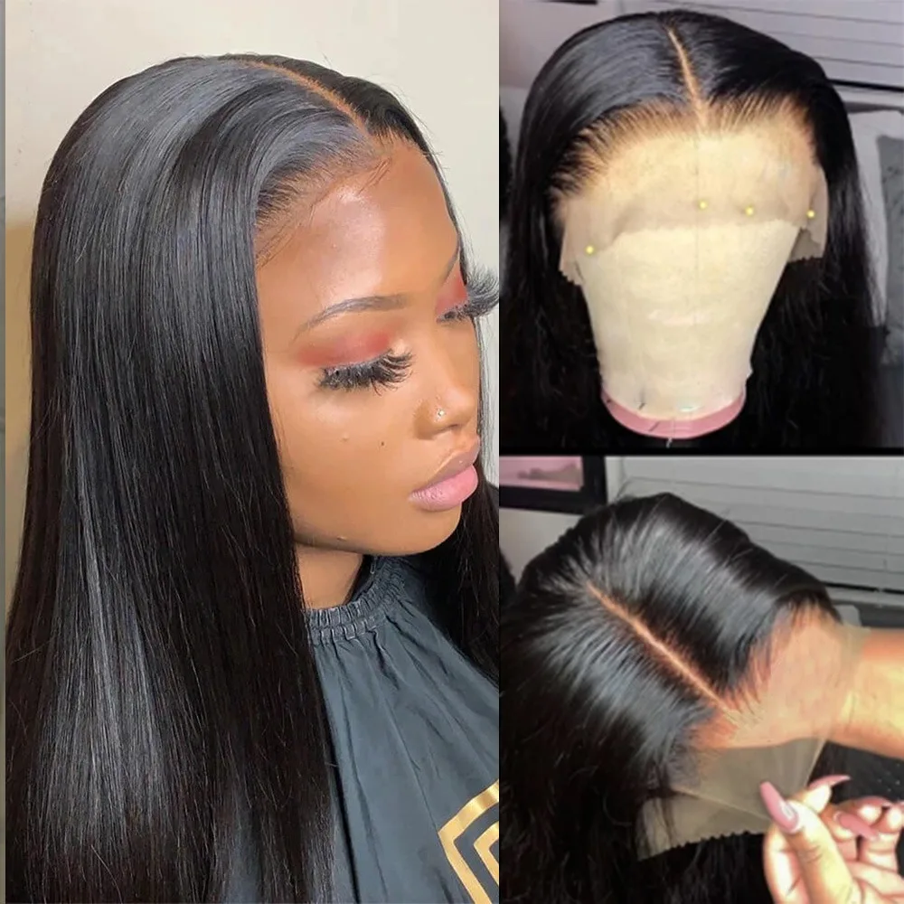 

High Quality Clear Lace Frontal Wig Remy Natural Black Virgin Human Hair Lace Wig Straight 13x4 Lace Frontal Wig For Black Women