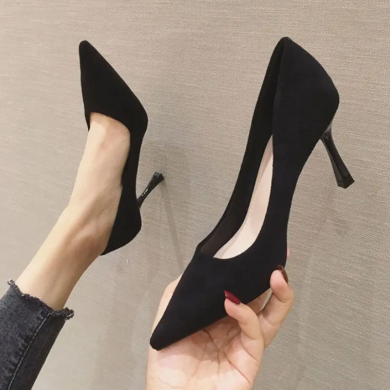 

2021 Summer New Small Fresh Black Pointed High Heels Female Stiletto All-match Temperament Woman Shoes High Heels 42