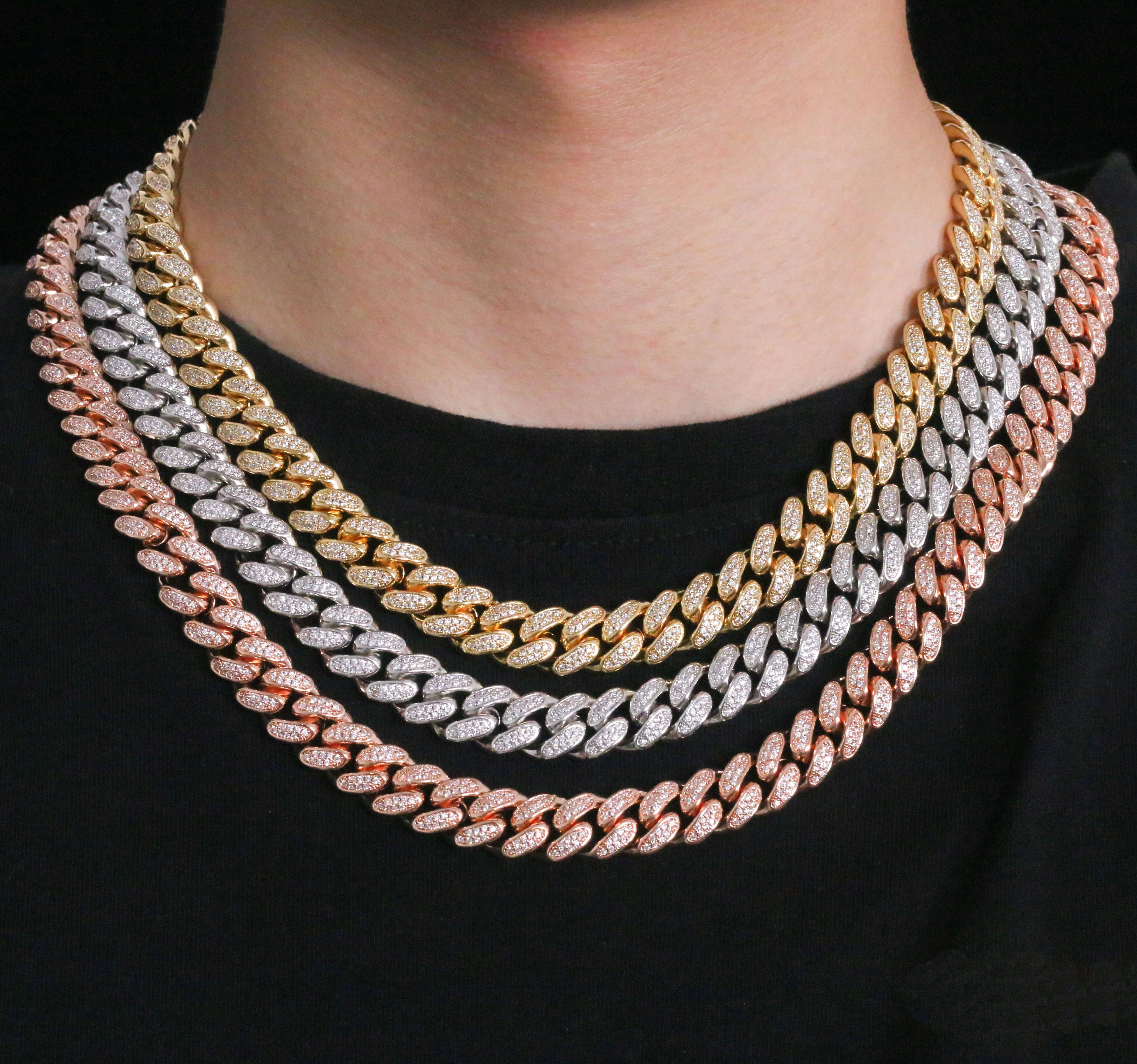 

12mm hip hop jewelry diamond Miami Cuba Necklace 18K Gold Cubic Zircon