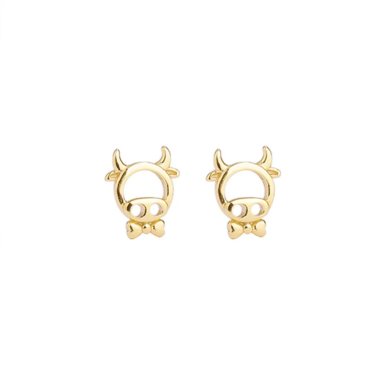 

Lucky Zodiac Small Cow 925 Sterling Silver Stud Earrings Cute Animal Cattles Earrings For Women, Picture