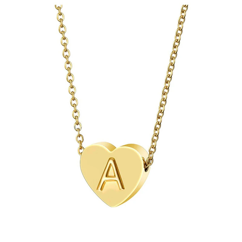 

Hot Simple Girlfriend Gold Plated Jewelry 26 Letter Name Women Stainless Steel Pendant Initial Heart Necklace