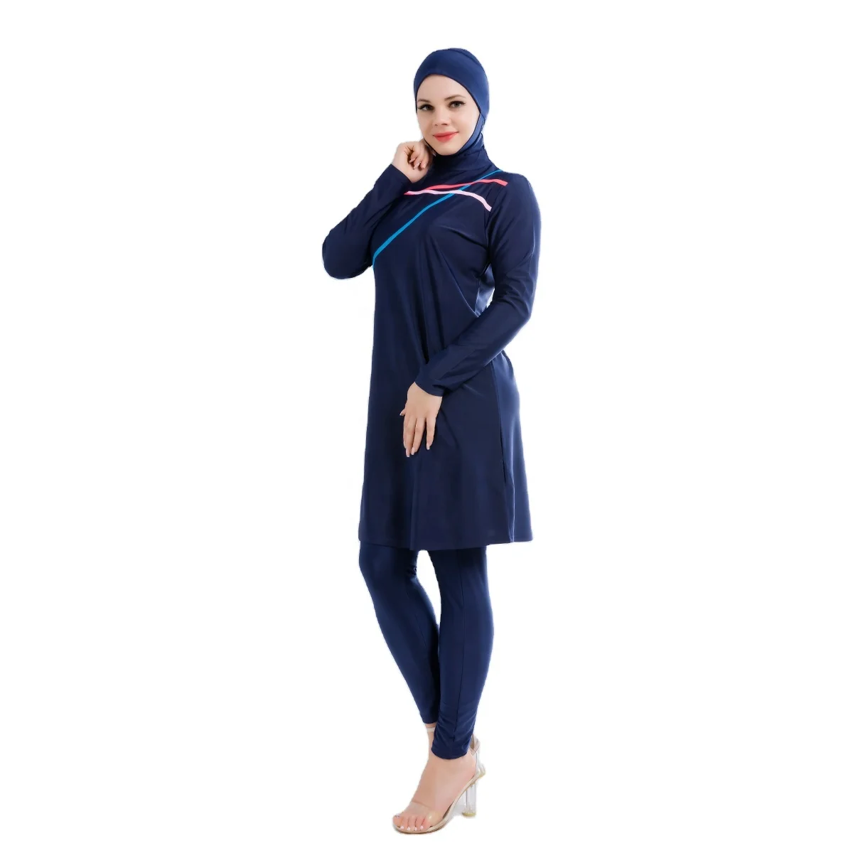 

MOTIVE FORCE dark Blue Muslim Swimsuit For Adult Full Covered Patchjob Islamic Swimsuit 3pcs